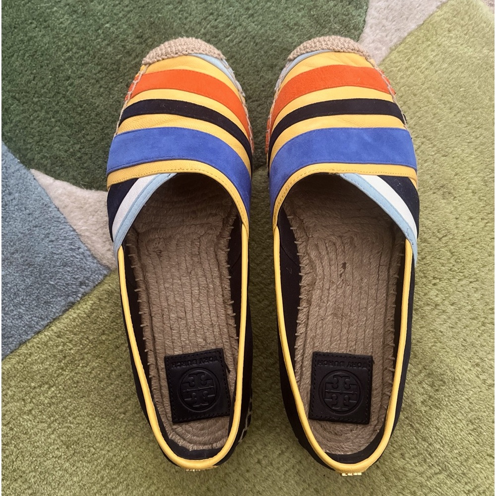 Tory Burch Maisie Espadrilles Suede/Leather Multi Color Size 8.5